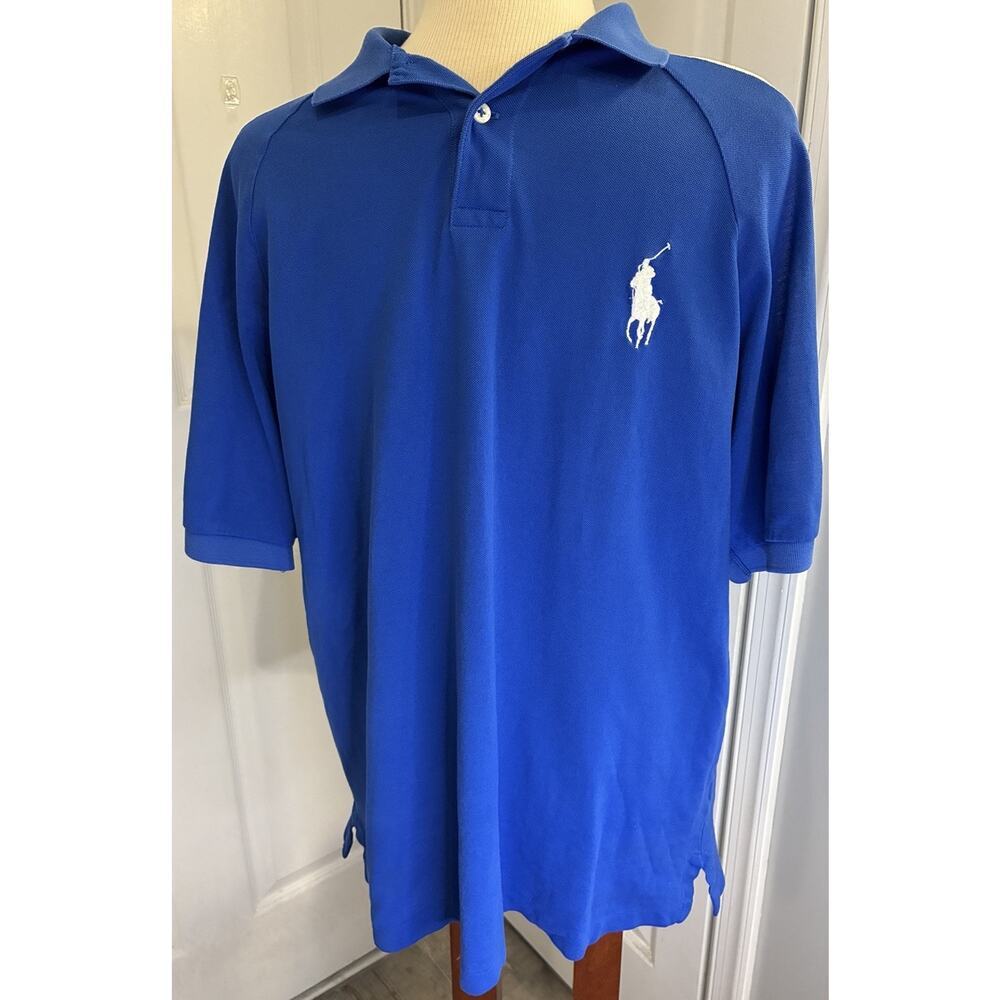 Polo Golf Ralph Lauren Shirt Men Large Blue White Big Pony Raglan Pro Fit L